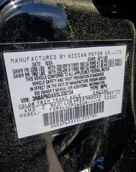 2025 Nissan Kicks Sr from USA, damaged, VIN 3N8AP6DAXSL335704